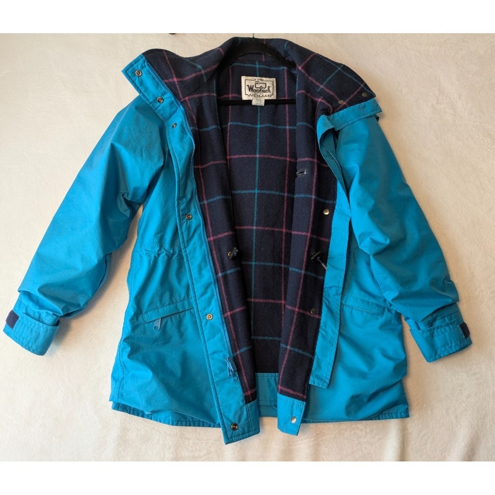Vintage Woolrich Woman Jacket Medium Blue Ski Parka Made USA Wool Lined 80s/90s